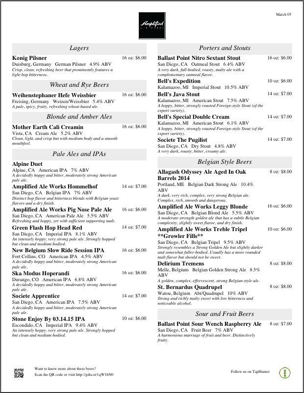 Standard print menu evergreen