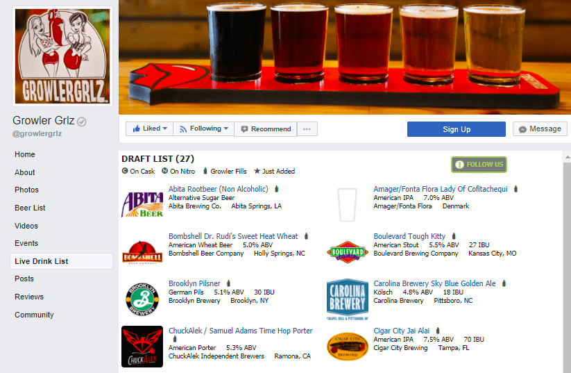 growler grlz live drink list on facebook powered by taphunter