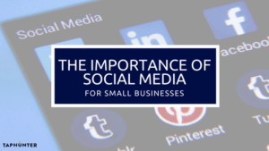 photo displaying social media logos and a title for a blog post about the importance of social media for small businesses