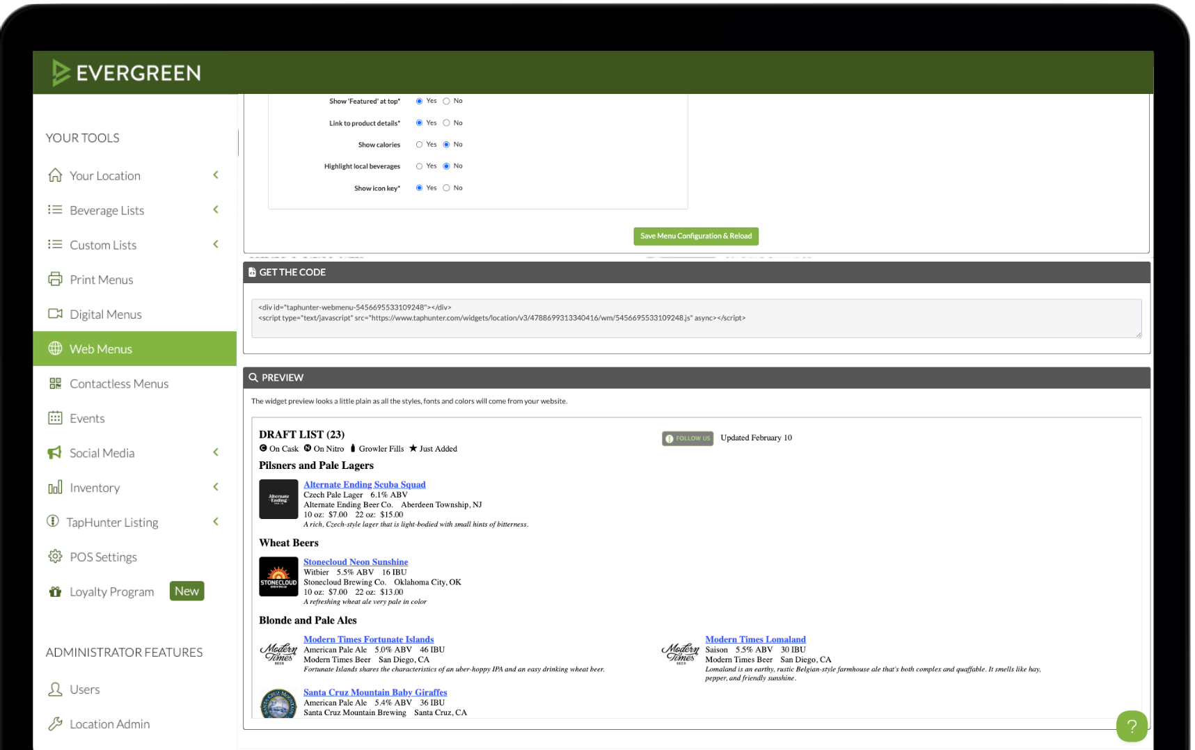 Website Menu Page