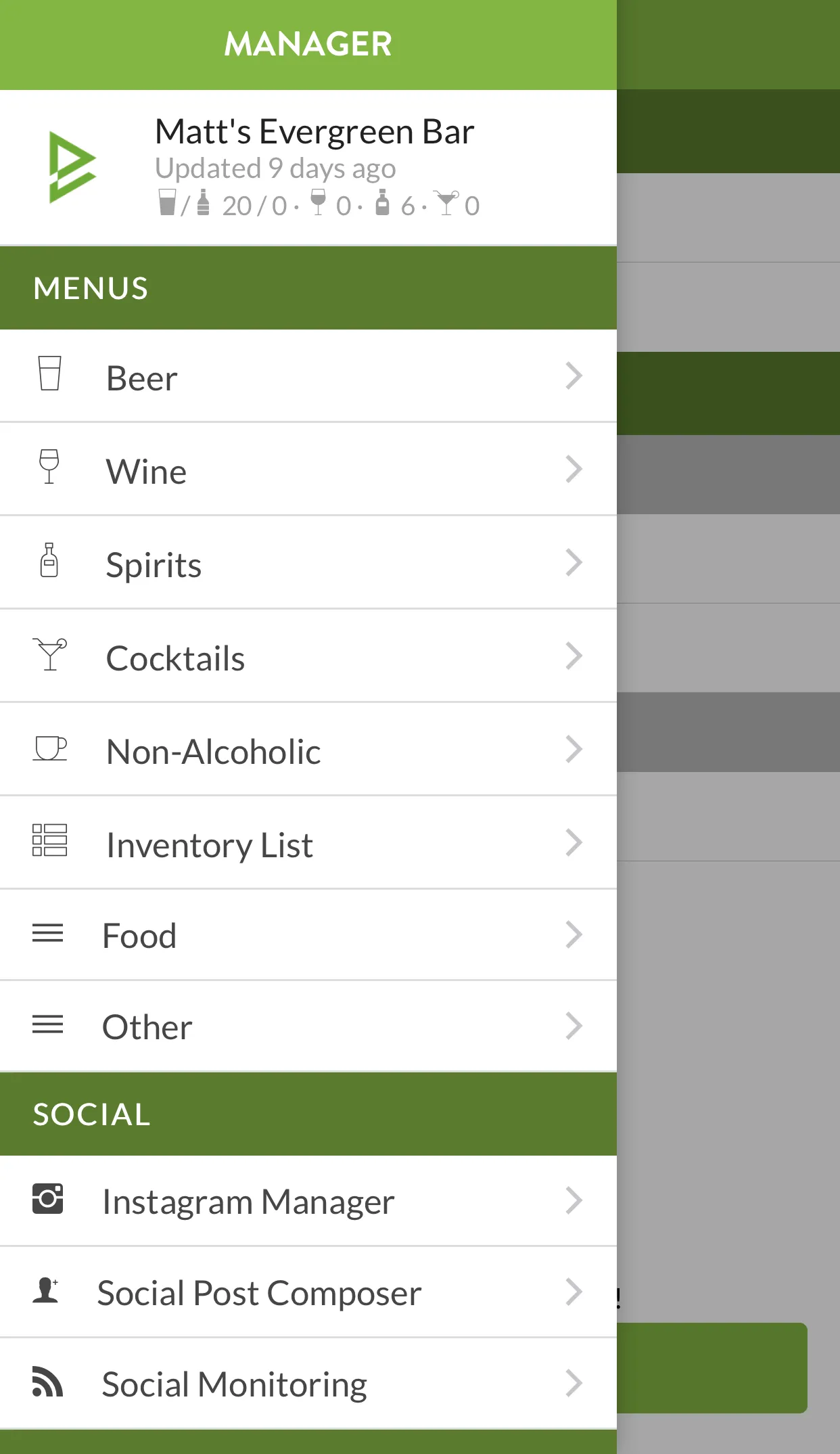 Evergreen Digital Menu Features