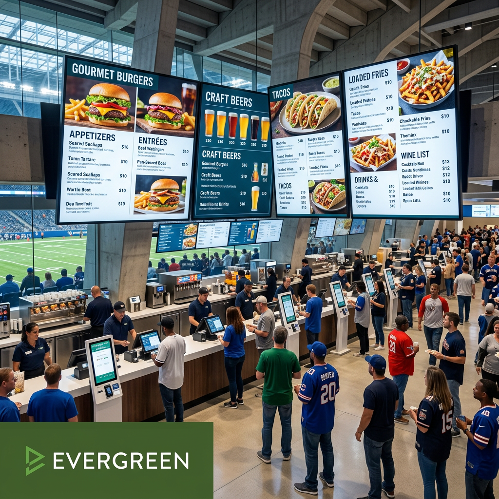 Event food hall digital menu boards for high-volume venues