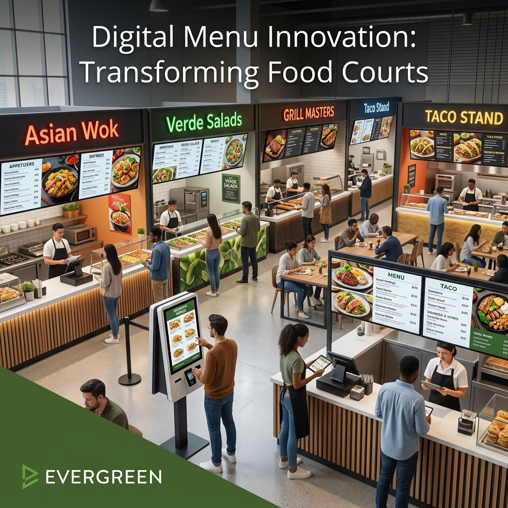 Digital menu boards for food courts managing multiple vendors