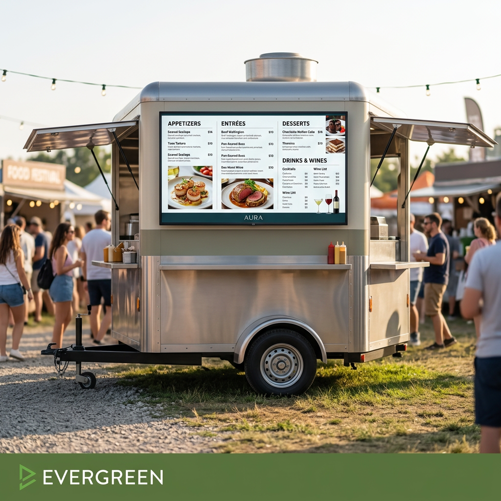 Food truck digital menu board for professional mobile menus