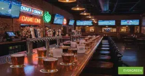 Sports bar interior showing how to increase bar revenue