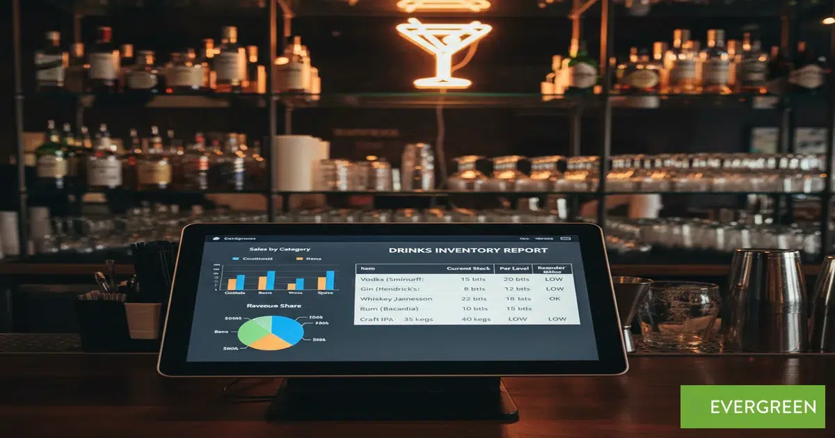 Bar POS system analytics dashboard for tracking sales and revenue