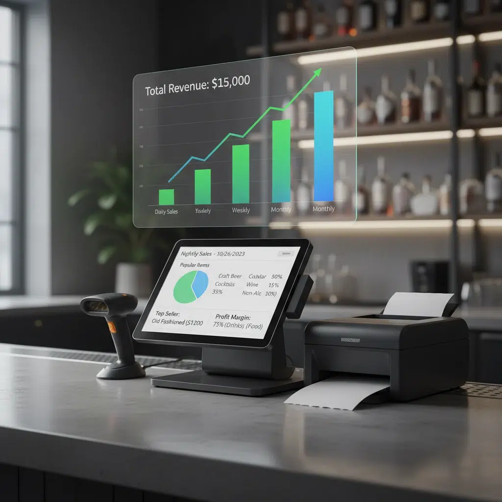 Bar revenue tracking on POS terminal and sales analytics