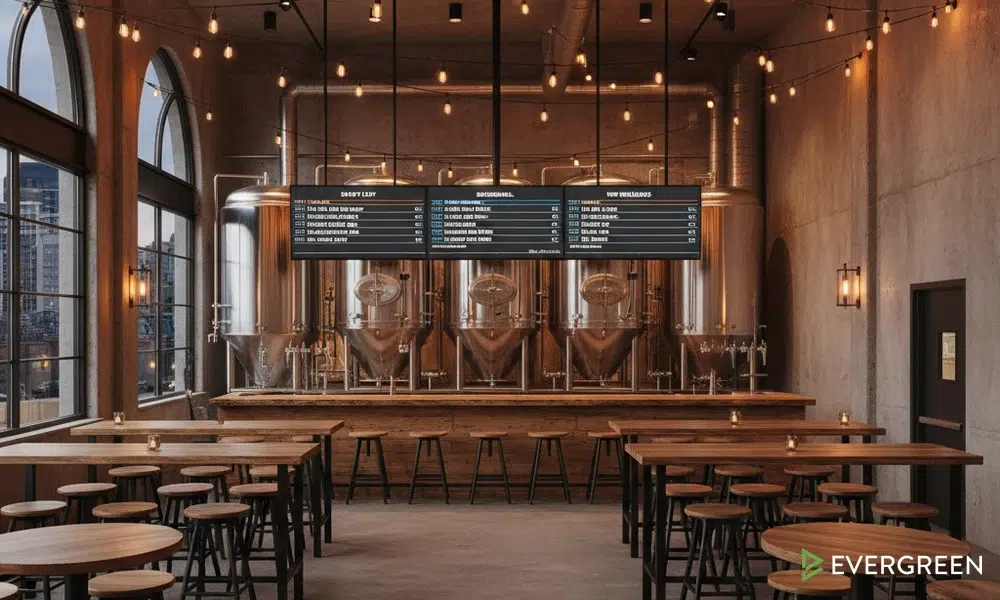 Craft brewery using digital menu signage to display rotating tap list and special events