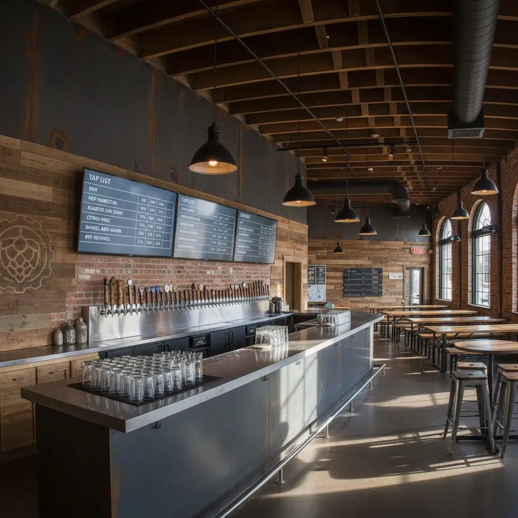 Digital menu boards for breweries showing tap list in taproom