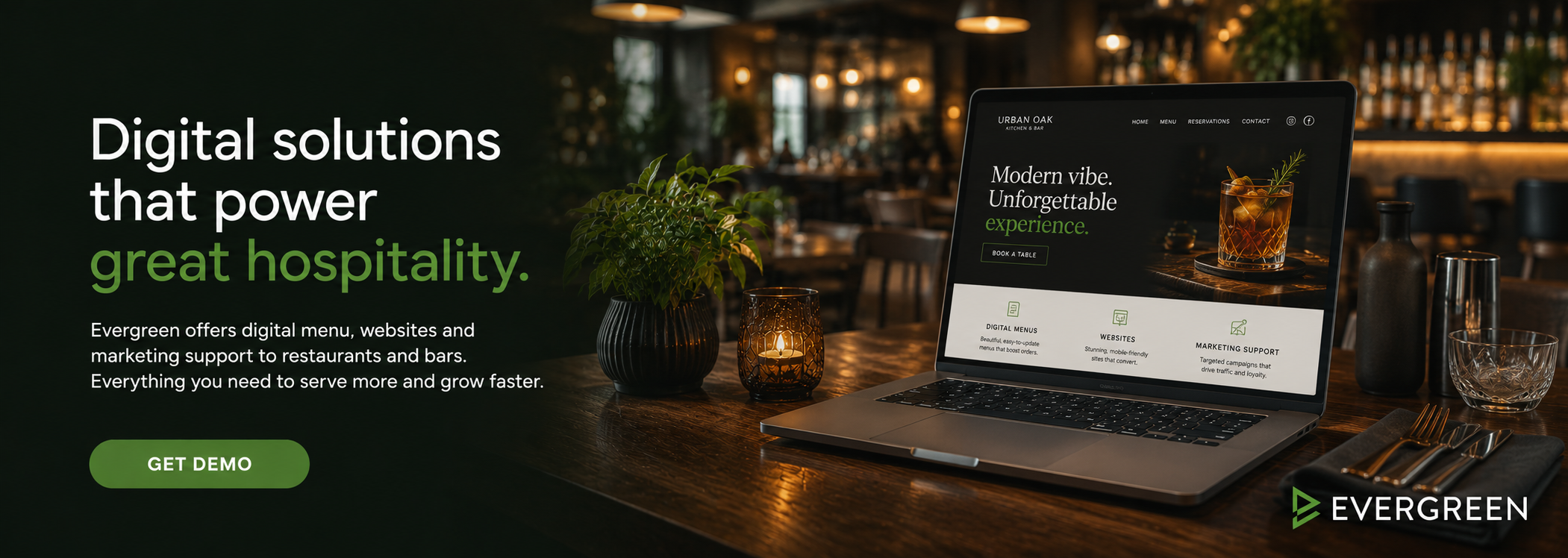 Evergreen Digital Menus demo banner