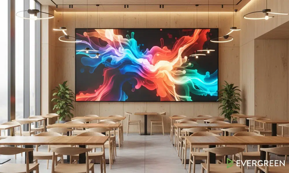 Restaurant digital signage software showing menu display on wall screen