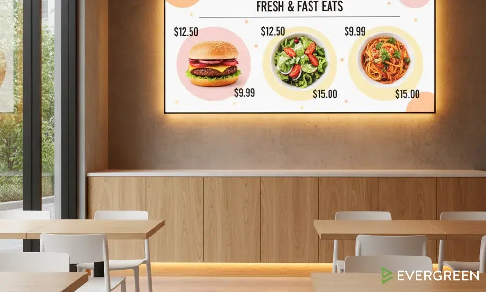 Restaurant menu engineering displayed on digital menu board screen
