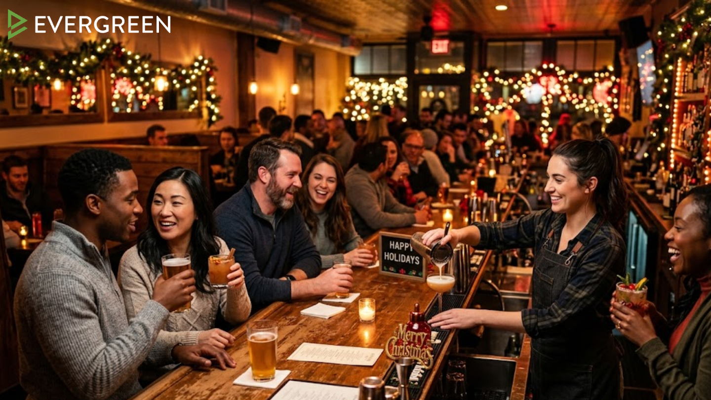 American craft bar during the holiday season