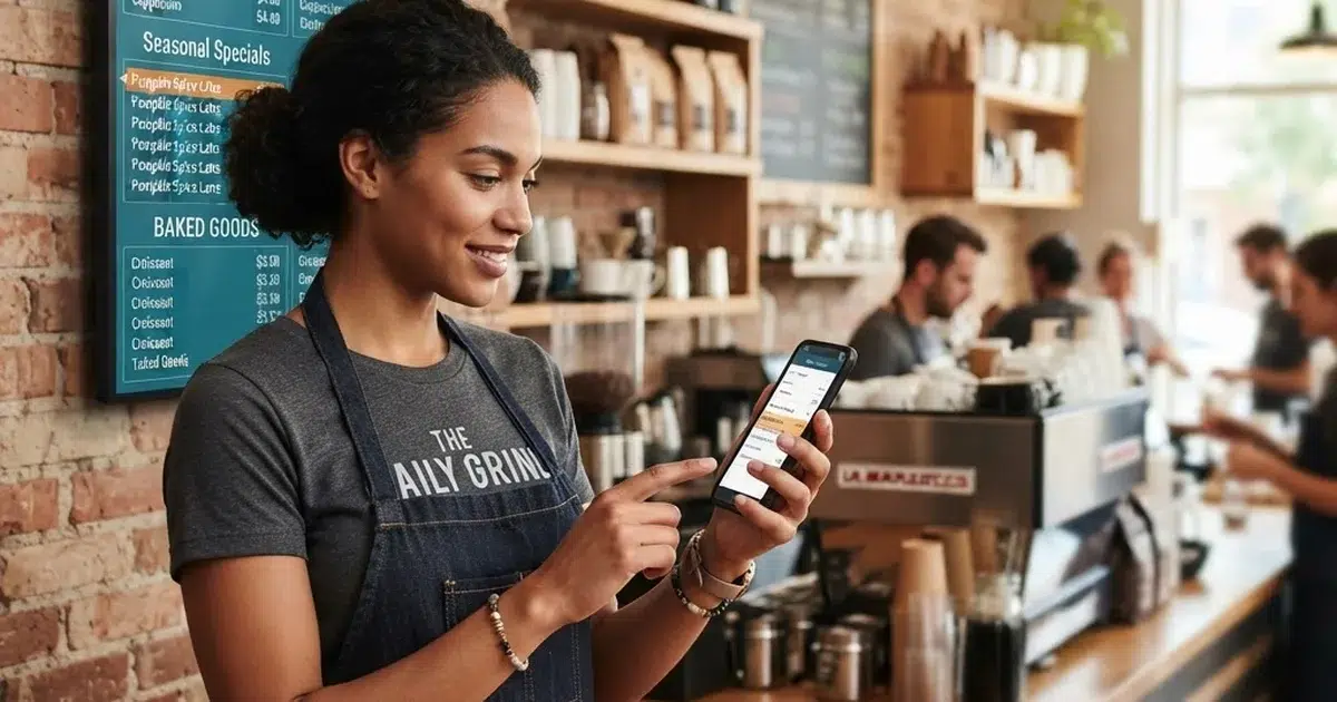 digital menu board app showing barista mobile menu update