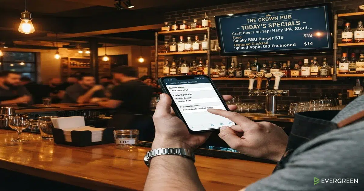Automated restaurant TV menu for daily specials and happy hour