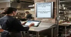 real-time menu updates — restaurant digital display with instant menu changes