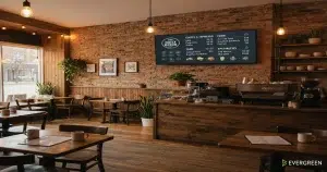 digital signage worth it small restaurant — cozy restaurant with digital menu board