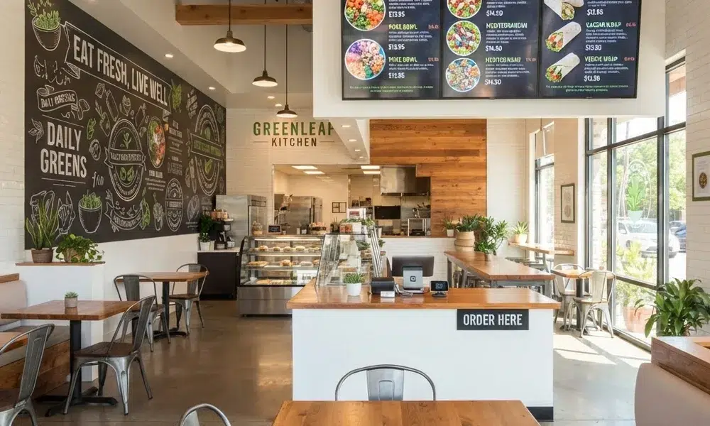 Digital Menu Boards for QSR and Fast Casual Restaurants digital menu boards for QSR — fast casual restaurant wall screen showing bowls and wraps with prices